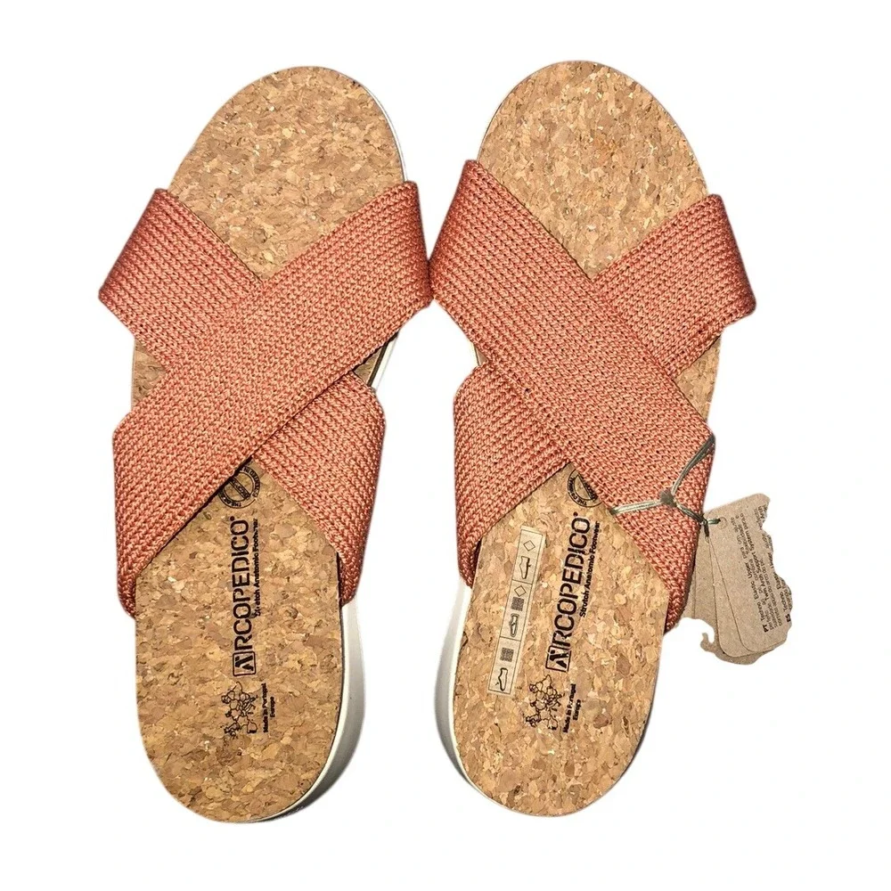 Arcopedico Sandals Women's 7 Brick Orange Knit Cork Footbed Pantanal 38‎ NEW